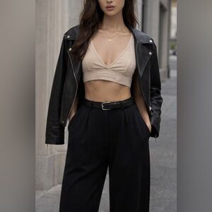 Maniere De Voir Beige V-Neck Sports Bra